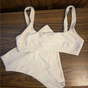 Aerie Women's White Textured Bralette & Bikini Set